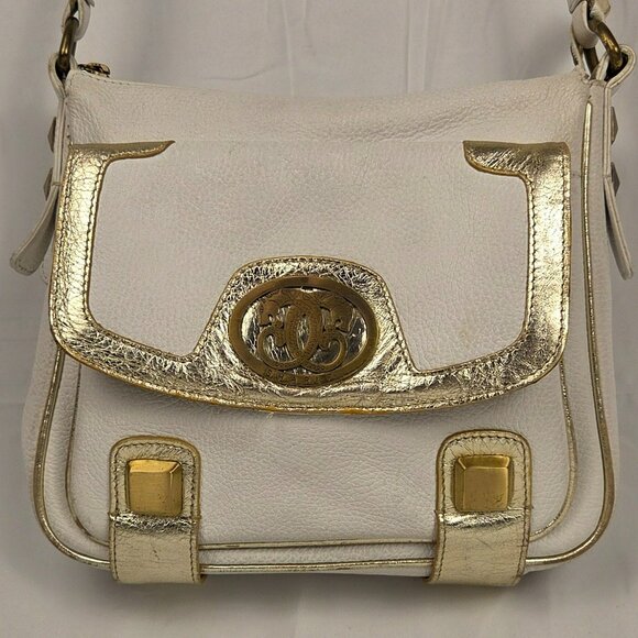 Rare Vintage Sharif 1980s White & Gold Leather Crossbody Bag Map Print Interior - Picture 1 of 15